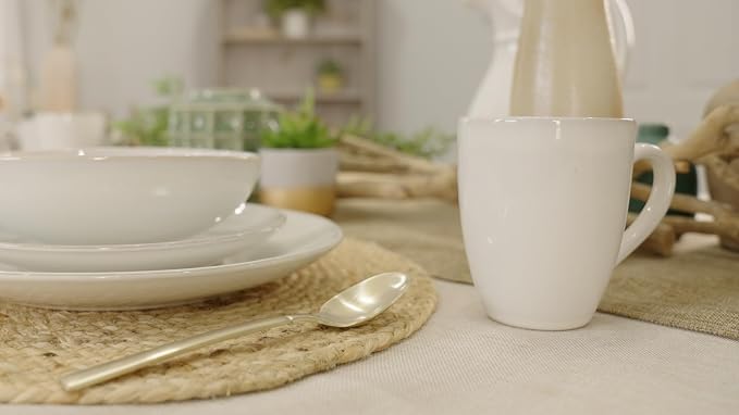 Elanze Designs Reactive Glaze Stone Ceramic Plates Bowls Mugs Classic Dinnerware 16 Piece Set - Service for 4, White