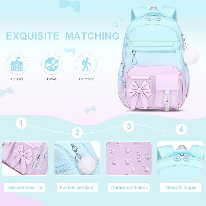 DIGOBAY Girls Backpack - Includes 14oz Insulated Water Bottle, Girls School Backpack Set with Lunch Bag & Pencil Case, Girl Teens for Elementary Preschool Middle School