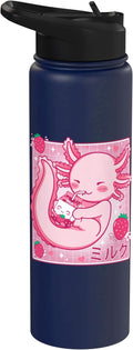 Kawaii Axolotl Strawberry Milk Shake Carton Japanese Anime Stainless Steel Insulated Water Bottle