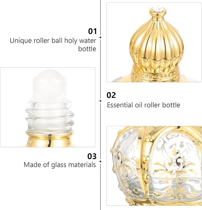 Housoutil 10ml Essential Oil Glass Roller Bottle, 20PCS Refillable Vintage Perfume Bottles, Middle Eastern Style Glass Roll on Dispenser with Cap for Thai Amulet Essential Oil Catholic Baptism