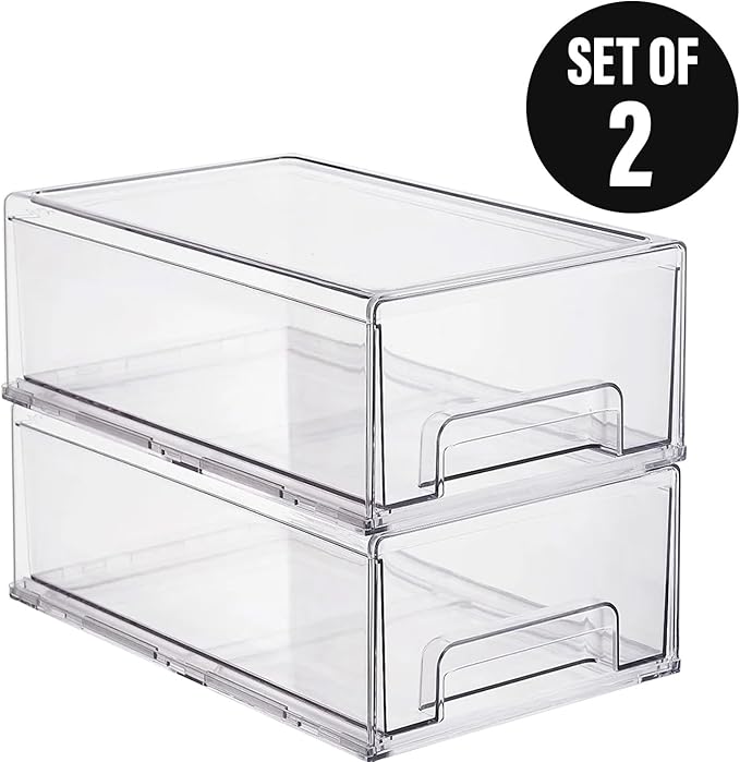 Clear Plastic Storage Drawer Organizer Bins, Perfect for Kitchen Organization or Pantry Organization and Storage, Fridge Drawer Organizer Bins, Pantry Storage and Organization Bins