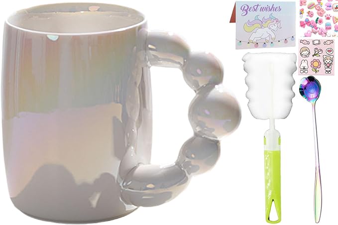 Pearl Ceramic Coffee Mug for Tea Latte Milk Cute Love Shape Cup for Home Office Women Gift 6.5 oz (Pearls White, 380 ml)