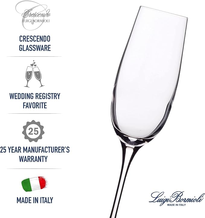 Luigi Bormioli Crescendo Champagne Flutes - Clear, 8.25 Oz, Set of 4