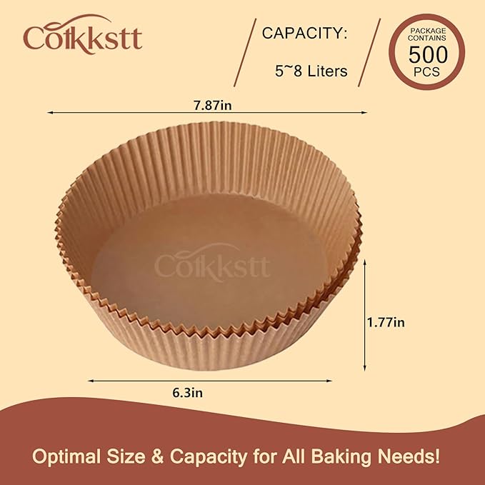 500 Pcs Round Air Fryer Liners Disposable, Paper Liners for Air Fryer Basket, Parchment Paper Air Fryer Liners, Non-Stick and Oil Proof for Easy Cleanup, Parchment Paper Round for Bread, Fries, Pizza