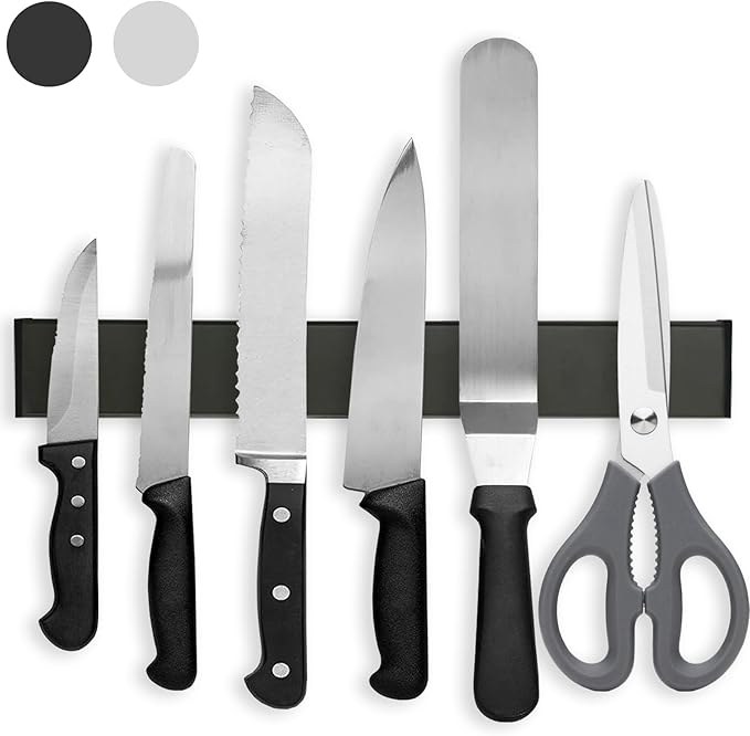 Magnetic Knife Holder for Wall, 16" Magnetic Knife Strips, Stainless Steel Magnetic Bar as a Knife Holder, Magnetic Strip for Knives for Kitchen Utensil Organizer (Black, 16 Inch)