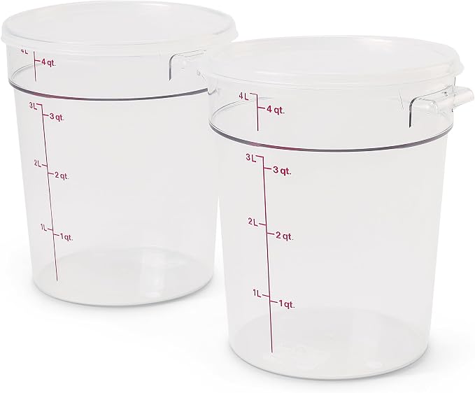 Cambro Food Storage Container with Lid (2 Pack) - Round Series - 4 QT (Quart) - Commercial Grade for Food Prep (Clear)