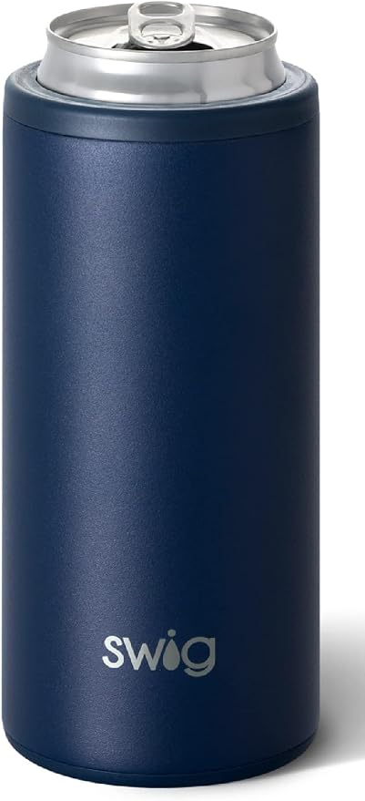 Swig Slim Can Cooler, Insulated Skinny Can Holder, Stainless Steel Cooler for Tall Skinny Cans (Navy)