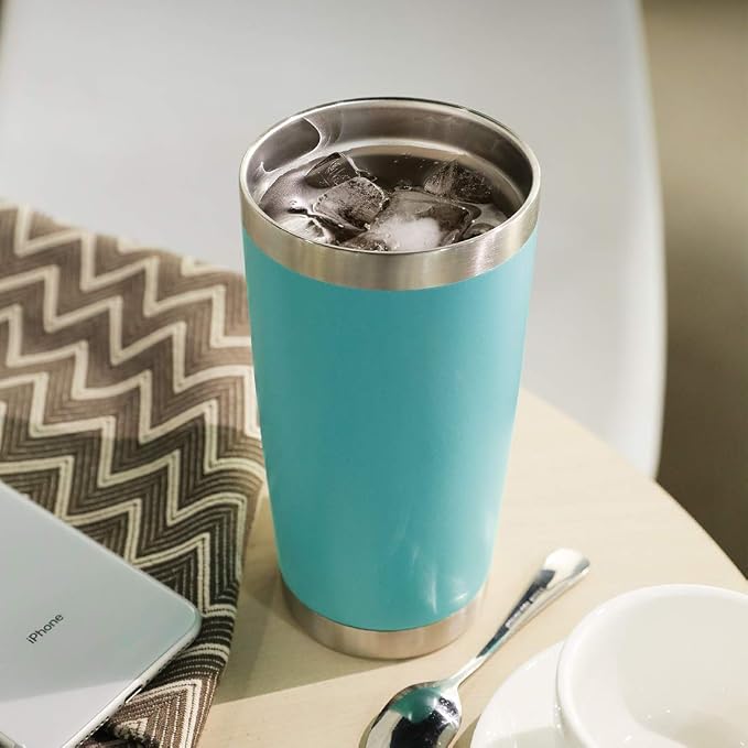 DOMICARE 20oz Stainless Steel Tumbler Bulk with Lid, Double Wall Vacuum Insulated Travel Mug, Powder Coated Coffee Cup, Light Blue, 4 Pack