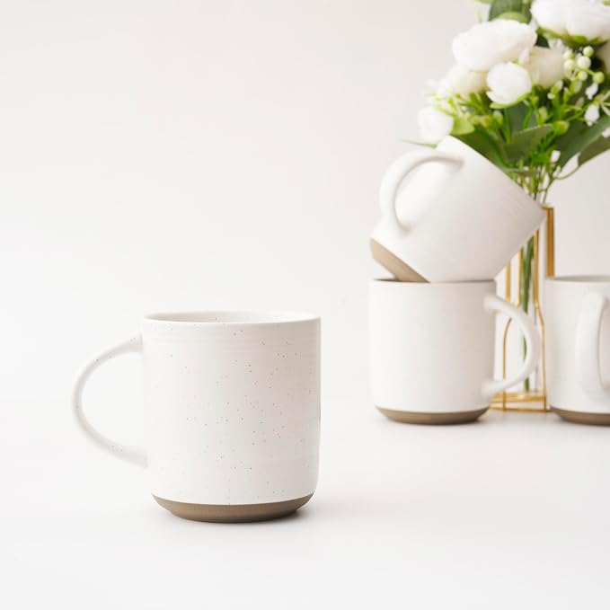 Bacimi® - Coffee Mugs Set of 4 - Stoneware Mugs 13.5oz - Ceramic Coffee Cups with Handle - Large Coffee Mug for Cappuccino, Latte & Hot Beverages - Eggshell White