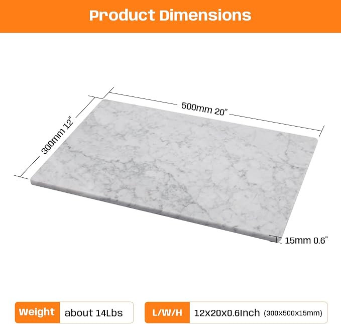 Carrara White Marble Cutting Board for Kitchen, 12x20 Inch Marble Slab Pastry Board With Non-Slip Feet for Baking, Cheese, Charcuterie, Chocolate – Serving Tray Gift