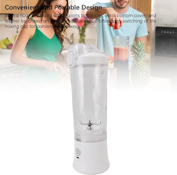 Luqeeg 600ML Blender for Smoothies, USB C Rechargeable, Portable Blender with Stainless Steel Blades Rgb Light Mini Juicer Cup for Smoothies Shakes Food Prep Frozen Blending