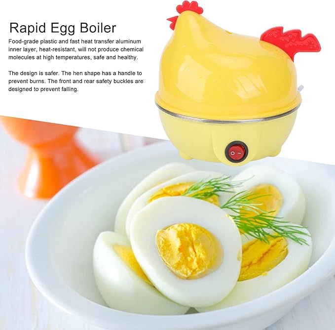 HYWHUYANG Rapid Egg Cooker, Electric Egg Cooker, Chicken Shape, Automatic Shut Off, Mini Breakfast Machine, Kitchen Gadgets For Boiled Eggs (Yellow, US Plug 110V)