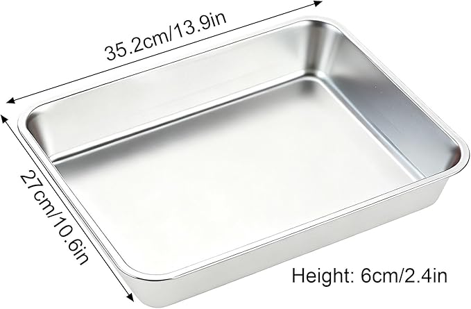 Baking Sheet, Stainless Steel Tray, Dishwasher Leak Pan, Metal Drip Pan for Kitchen Baking, Barbecue, Lab Instrument, Pet Treatment(35.2 * 27 * 6cm/13.9 * 10.6 * 2.4in)