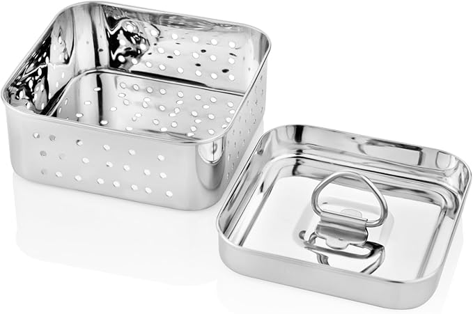 Trisara Stainless Steel Square Paneer Maker/Mould with Lid | 11.5x11.5 cm |Size 2 |Curd/Cheese/Tofu Maker | Strainer for Paneer/Tofu | Homemade Paneer Press/Machine