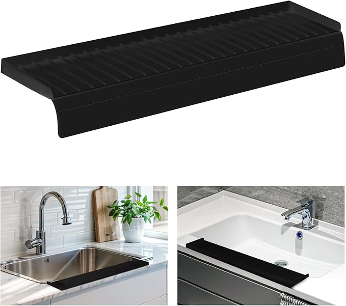 Sink Edge Protector with Suction Cup, 24" x 4", Silicone Sink Splash Guard for Kitchen & Bathroom, Protect Countertop from Scratches, Stains, for Stainless Steel Granite Quartz