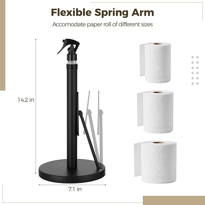 2-in-1 Paper Towel Holder with Spray Bottle, Standing Countertop Paper Towel Holder with Spray Pump, Suction Cups Base, Stainless Steel, 14.2 x 7.1 in