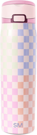 Simple Modern Mesa Loop Water Bottle with Covered Straw and Handle | 24oz Cup Holder Friendly Insulated Stainless Steel Bottles for Travel, Sports and School | Hopscotch Checkmate