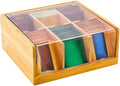 Restaurantware-8.5 x 8 x 3.5 Inch Tea Box Organizer, 1 Sustainable Tea Box Container - 6 Compartments, With Plastic Cover, Bamboo Tea Bag Organizer Storage Box, Durable, For Countertops And Cabinets