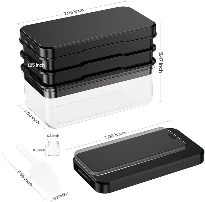 PHINOX Ice Cube Tray with Lid and Bin, 3 Pack Plastic Ice Cube Tray Molds, 84 pcs Ice Trays for freezer, Chilling Drinks, Whiskey & Cocktails, with Ice Container and Ice Scoop, BPA-Free