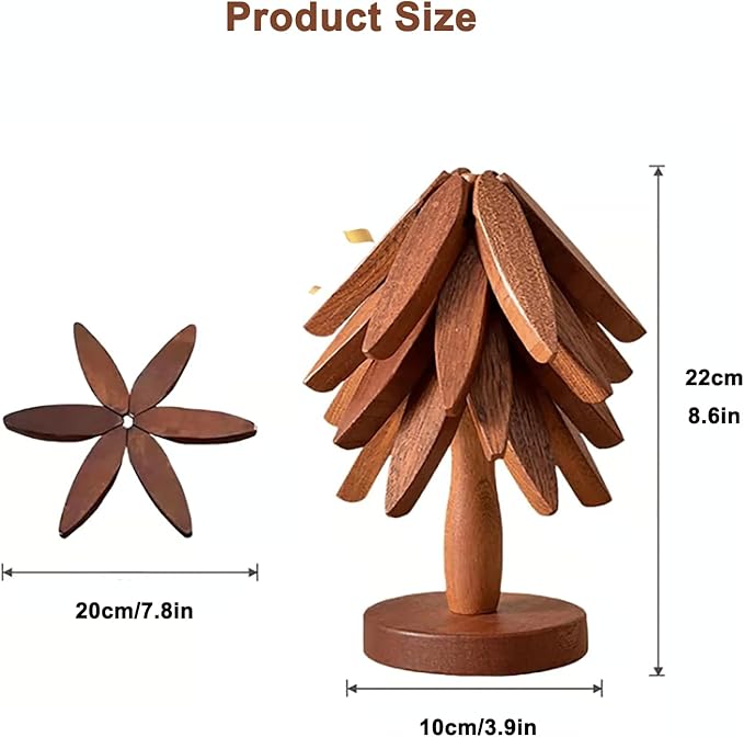 Natural Tree Trivet Set - Natural Foldable Kitchen Trivets, Handmade Wooden Hot Pad Holder for Plates, Pots, Pans, Cup, Kitchen Dining Table Protection (Brown, S)