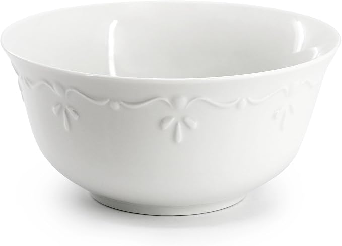 Elama Henryi 18 Piece Embossed Rim Detail Porcelain White Dinnerware Set, Tableware Set, Serveware (18 Piece)
