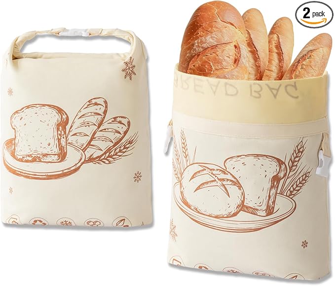 Reusable Beeswax Bread Bags for Homemade Bread & Sourdough, 2 Pack XL 17×13 in Natural Cotton Beeswax Lined Bread Storage Bags, Freezer-Friendly Food Storage to Keep Bread Fresh Longer
