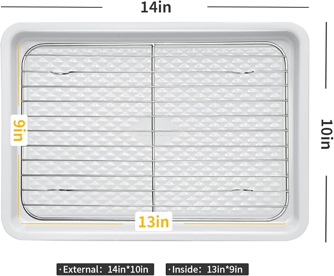 Nonstick Ceramic Baking Sheet with Rack, 2-Pack 13x9 Quarter Sheet Pan,(External 10x14), Non-Toxic PTFE & PFOA Free Warp-Free Oven Safe 550°F Dishwasher Safe, Aluminized Steel, Gray Yellow