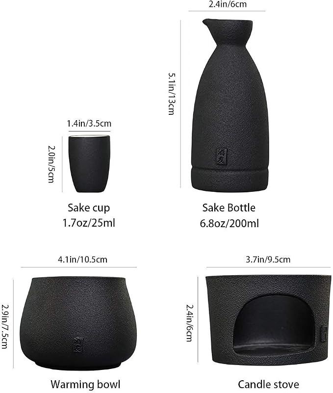 Ceramic Sake Set Cups with Warmer + Sake Saki Drink Storage Box, Porcelain Pottery Hot Cold Saki Drink, 9pcs include 1 Stove 1 Warming Bowl 1 Sake Bottle 6 Cup
