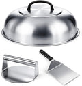 3 Pcs Smash Burger Kit 12" Cheese Melting Cover and 8.5" Burger Press with Grill Spatula Basting Cover, Stainless Steel Hamburger Turner, Melting Dome, Accessories Kit for BBQ Kitchen