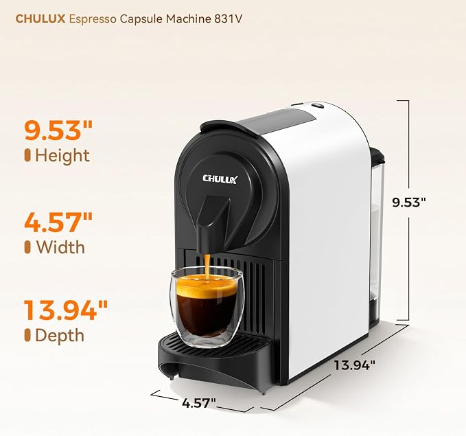 CHULUX Upgrade Bafè-Pro Espresso Machine for Nes Original Pods, Single Serve Espresso Coffee Maker with Used Capsule Drawer, Fast Brewing, White