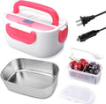 Electric Lunch Box 2 In 1 Food Heater 12V 24V 110V Portable Food Warmer for Car and Home Removable Stainless Steel Heated Bento Box (Pink)