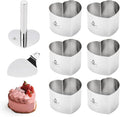 Heart Cake Ring Molds, Seamless Stainless Steel Cake Cutter For Baking, 3 inch Cooking Rings with Pusher & Lifter, Dessert Mousse Molds Baking Tools, Includes 1 Pusher, 1 Lifter and 6 Rings