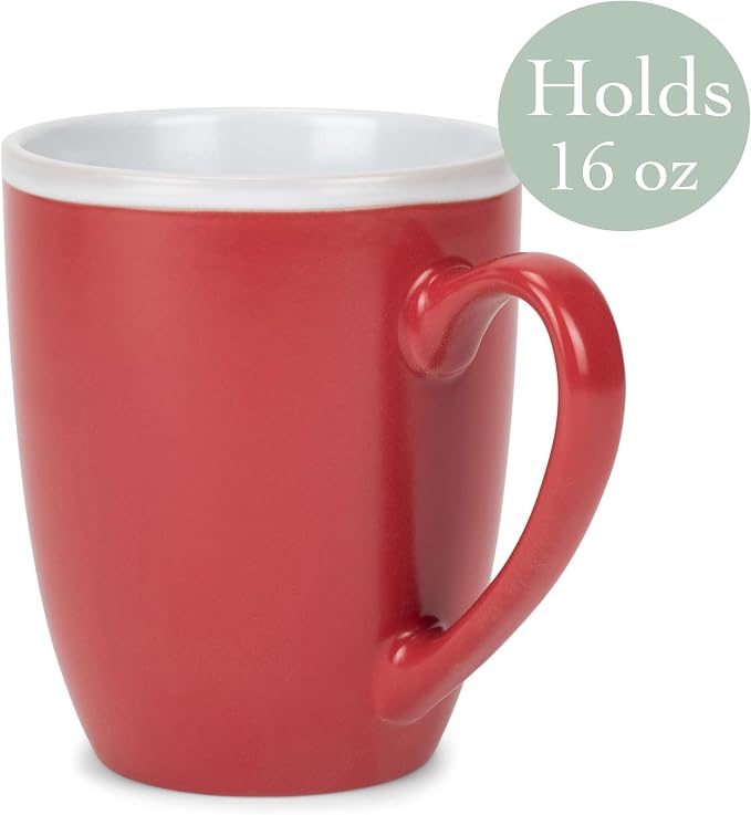 Elanze Designs Solid Color Red White Interior 16 ounce Matte Ceramic Mugs Matching Set of 4