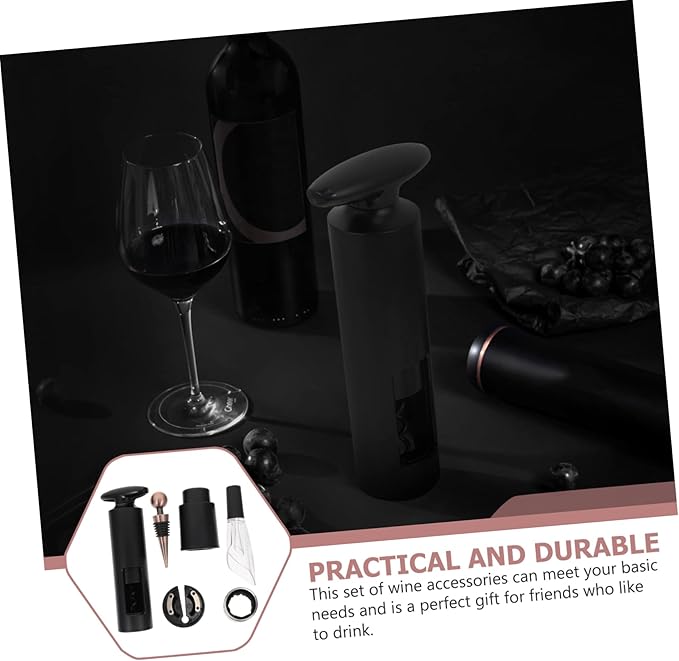 6pcs Wine Accessories Kit Black Wine Opener Set Vacuum Stopper Decanter and Quality Tool for Effortless Bottle Opening and Aeration