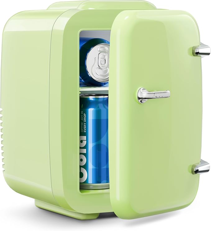 Mini Fridge for Bedroom - 4 Liter/6 Can Mini Makeup Fridge, 110V AC/ 12V DC Portable Thermoelectric Cooler&Warmer for Skincare, Drink, Cosmetic, Medicine, Small fridge for Bedroom, Office, Dorm, Car