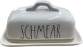 Rae Dunn Ceramic Butter Dish with Lid, SCHMEAR, White and Beige, Two-Tone