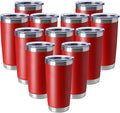 HASLE OUTFITTERS 20oz Tumblers Stainless Steel Mugs with Lid Double Wall Vacuum Insulated Coffee Cups for Cold & Hot Drinks (20oz-Red, 12 Pack)