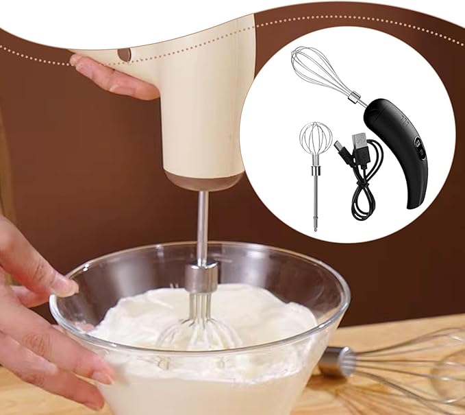 Electric Egg Beater Mini Handheld Milk Frother Cordless 5 Stainless Steel Whisk Attachment Suitable for Home, Black