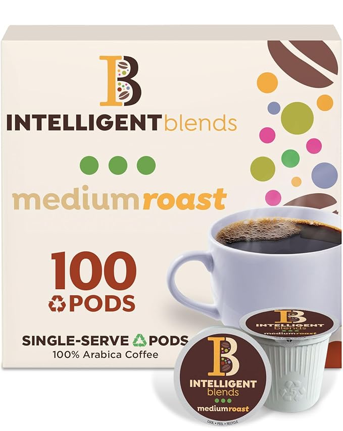 Intelligent Blends Medium Dark Roast Coffee Pods, 100 ct, Single Serve Pods – 100% Arabica Coffee, Compatible with Keurig K Cups Maker