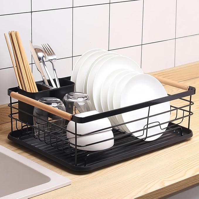 Tofficu Dish Drying Rack for Kitchen Counter Metal Bowl and Utensil Drainer Organizer Compact Over Sink Dish Rack and Cutlery Drying Space-Saving Kitchen Storage Holder