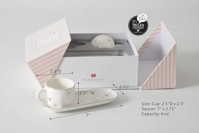 Pampa Bay Heart To Heart Set of 2 Espresso Cups & Saucers