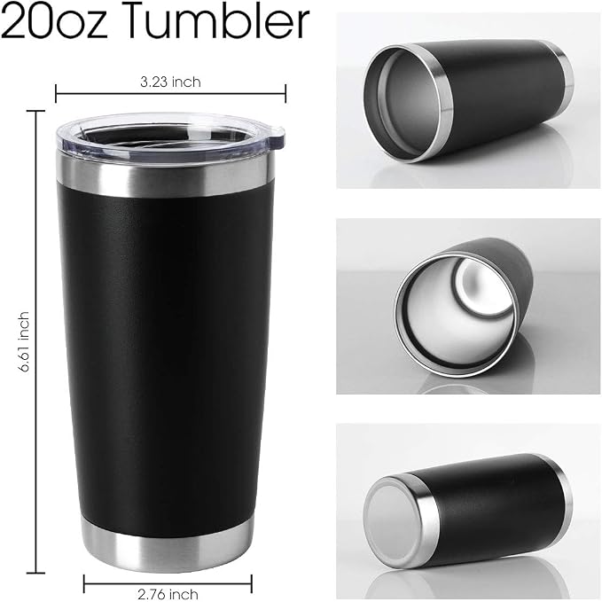 HASLE OUTFITTERS 20oz Stainless Steel Tumblers Bulk, Insulated Travel Cup with Lid, Double Wall Vacuum Coffee Mug for Cold & Hot Drinks 4 Pack, Black