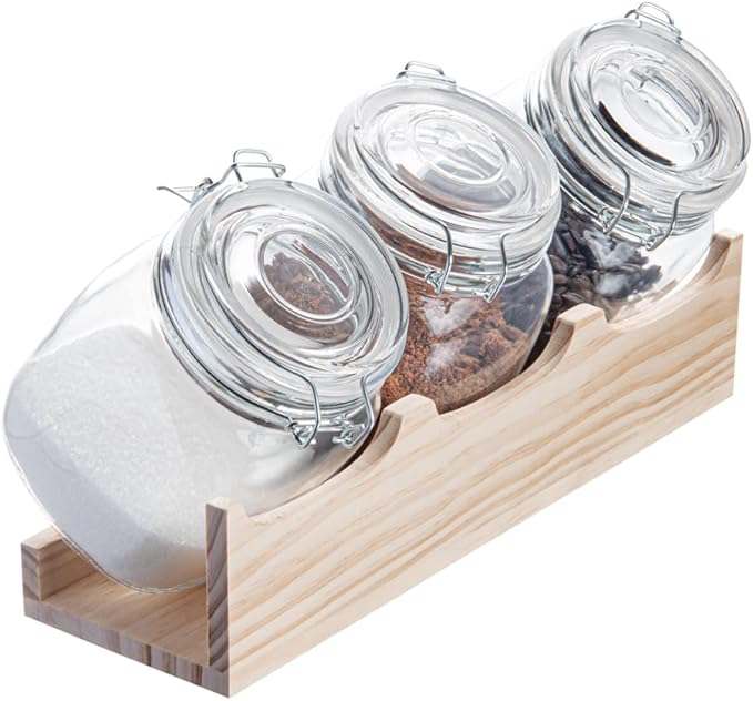 Restaurantware-Vetri 30.4 Ounces Glass Storage Jars, 3-Piece Dishwashable Glass Cookie Jars - Airtight Seal, Hot & Cold Friendly, Clear Candy Container, For Kitchen, Laundry, Or Storage