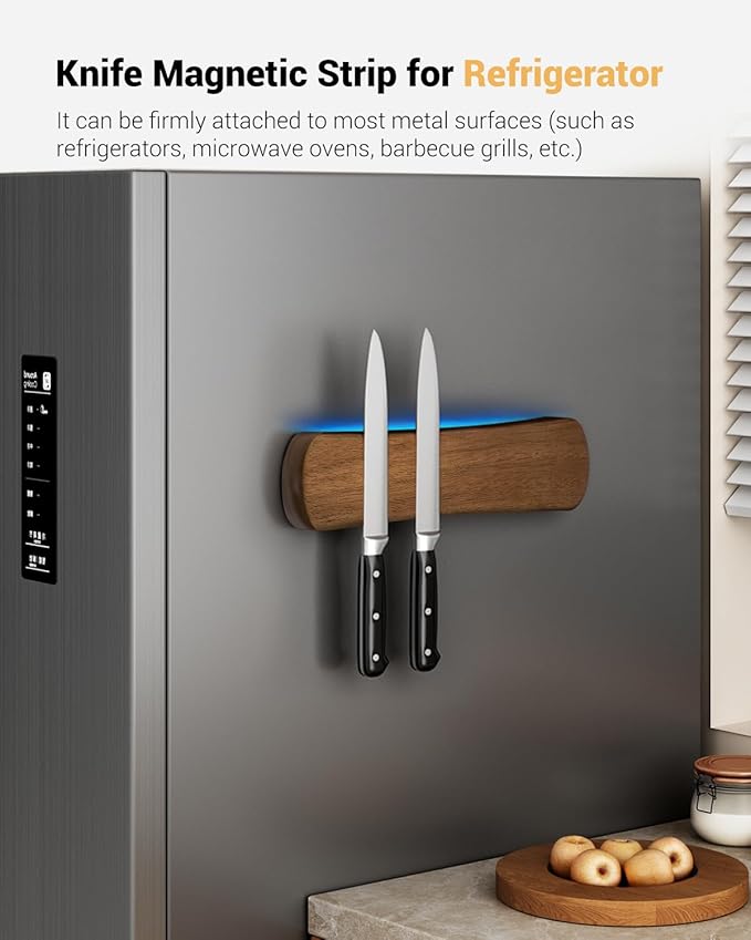 Swaitee Magnetic Knife Holder for Wall, 10 Inch Acacia Wood Magnetic Knife Strip, Kitchen Storage Organizer, Fridge Side Mount, Housewarming Gifts for New Home