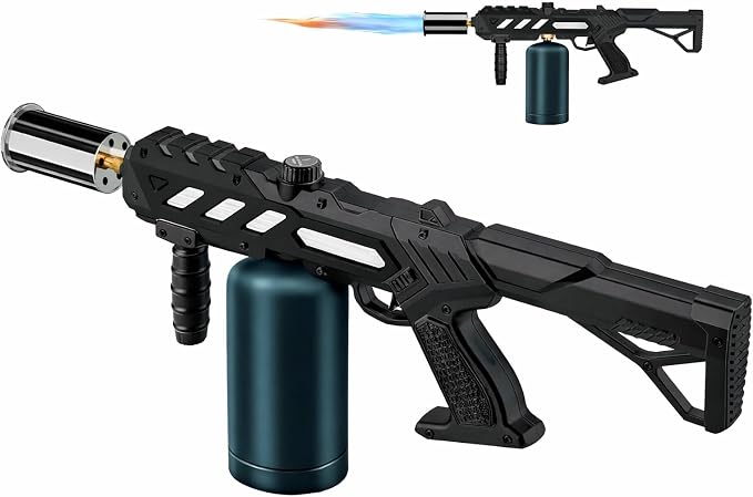 Powerful Propane Torch with Detachable Design, Adjustable Flame Kitchen Blow Torch, Flamethrower Gun Torch Burner for BBQ, Searing Steak, Welding, Camping Charcoal Lighter (Tank Not Included)