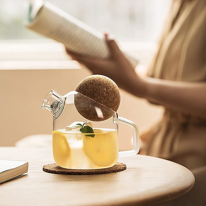 Water Pitcher Simple and Solid Color Frosted Glass Pitcher with Cork Ball Stopper Personality Cold Water Jug Teapot for Home, Office, Restaurant Iced Tea Pitcher (Size : M)