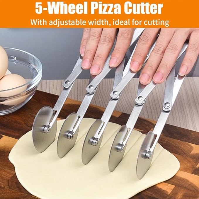 Food Grade Stainless Steel Pizza Cutter Multi-Wheel Dough Divider Pastry Knife Baking Cutter (5, Wheel)