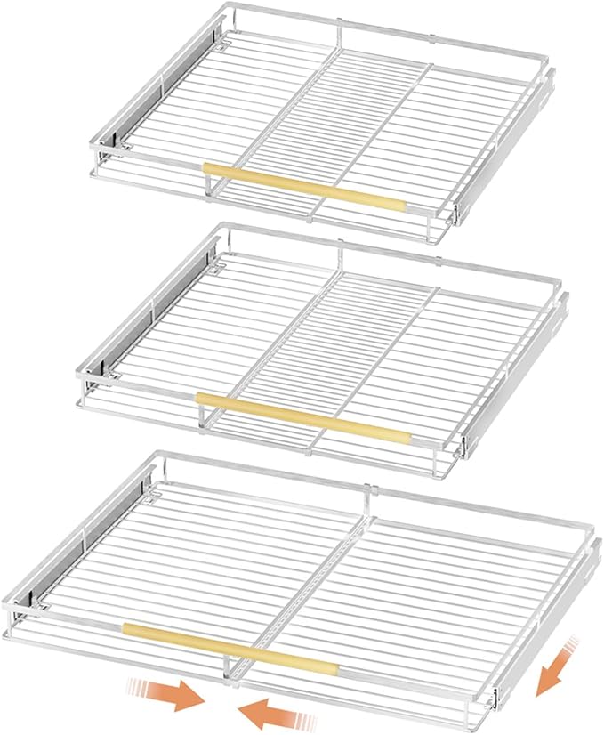 SANNO Pull Out Cabinet Organizer,Slide Out Cabinet Drawer Shelf Organizer, Bottom-Mounted shelf Organize for Home, Kitchen,Pantry, expandable width 20.86 to 37.86"
