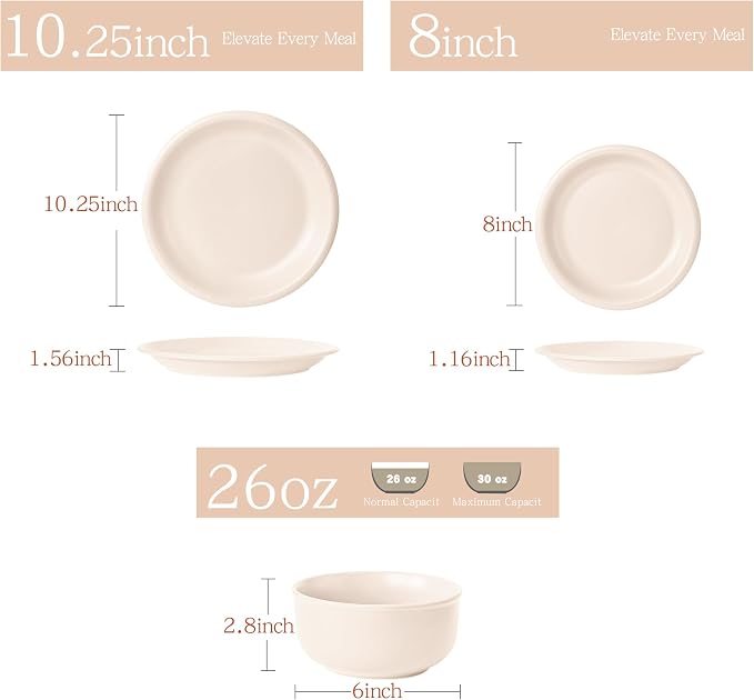 Timeworn Clay Dinnerware Set, 12 Pieces, Creamy White | Stoneware, Hand-Finished Glaze, Farmhouse Plates and Bowls, Microwave and Dishwasher Safe, Serves 4