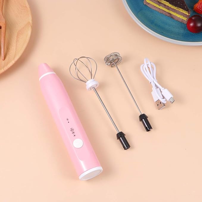 Hemoton Rechargeable Handheld Blender 2-in-1 Milk Egg Whisk Electric Stirrer Milk Foamer 3-speeds Compact Easy to Use